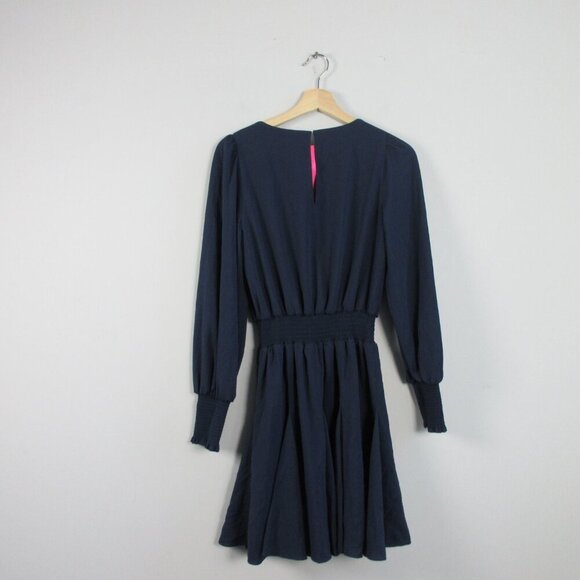 Lily Pulitzer Lorella Stretch Dress 4 Blue Fit & Flare Smocked Waist Party 424 - Picture 2 of 12